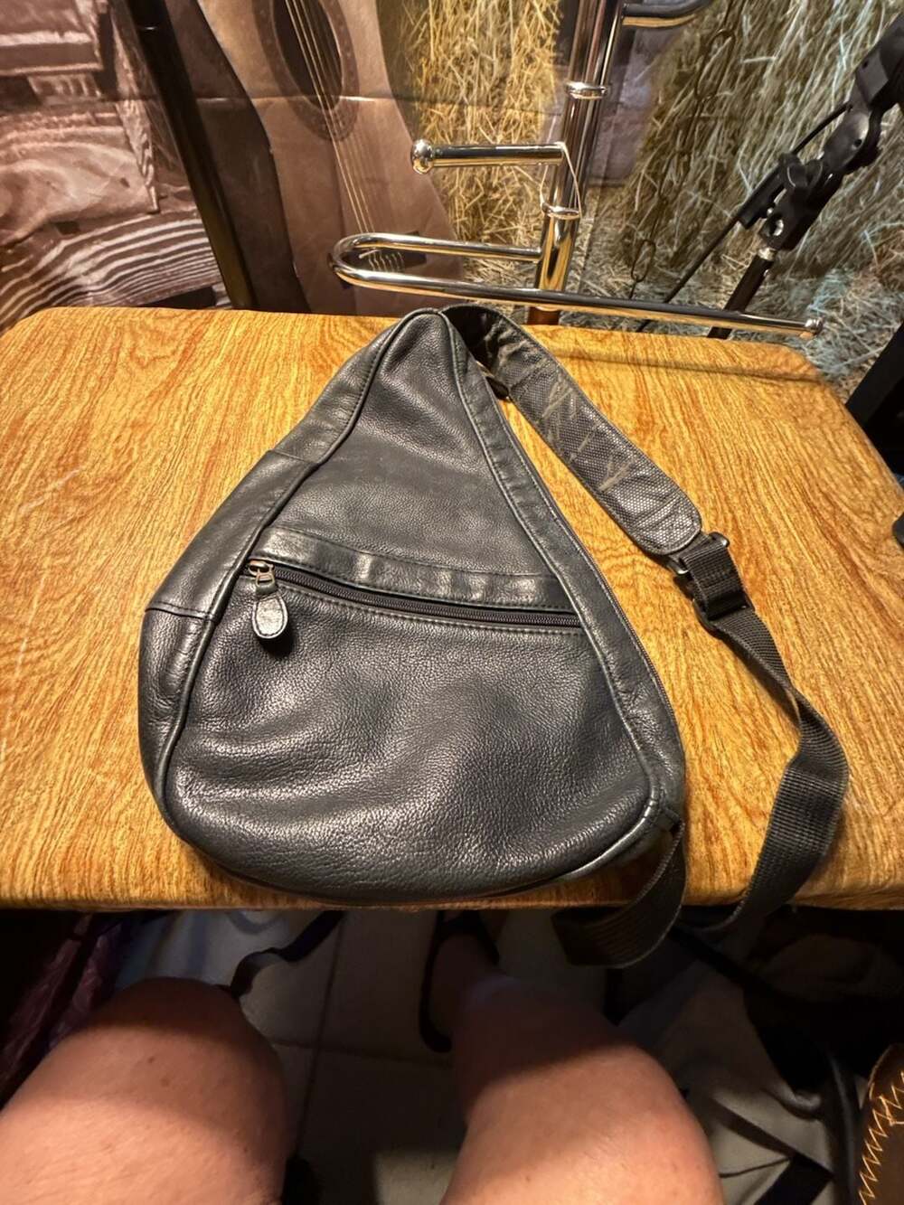 L.L.Bean Black Leather Sling Backpack Crossbody Bag